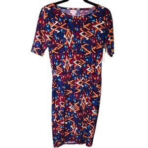 lularoe Julia dress short sleeve geometric blue orange red size s READ new